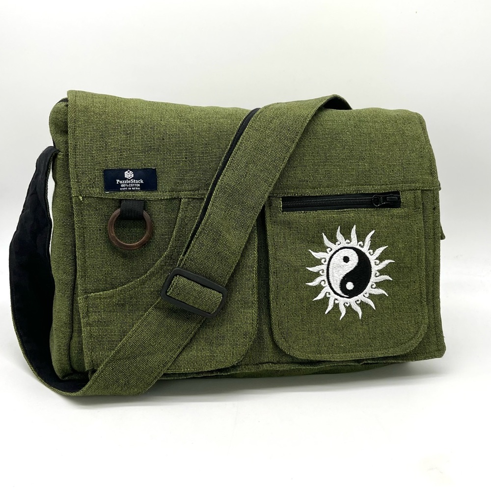 Yin Yang Embroidered Laptop Messenger Bag